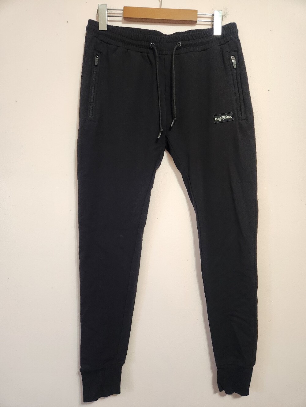 Flag Nor Fail Black Cotton Stretch Zipper Pocket Cuffed Athletic Gym Joggers L